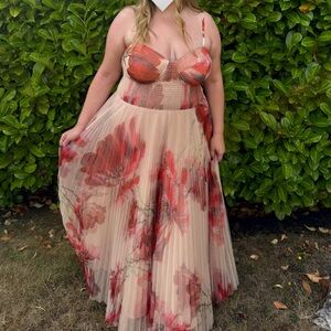 Anthropologie Red and Cream Floral Wedding Dress